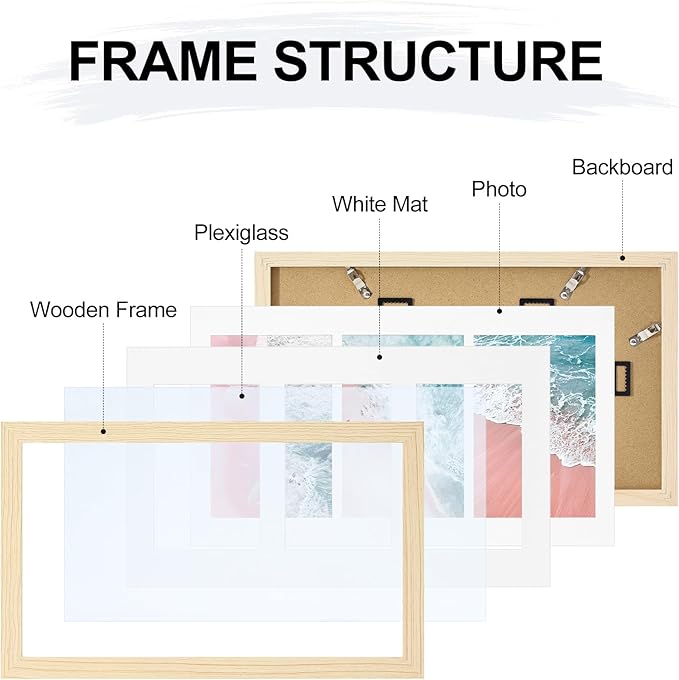 Vittanly 8x14 Picture Frames Collage Wall Decor, Displays 3Pcs 4x6 Pictures with Mat or 1Pcs 8x14 without Mat, Collage Picture Frame for Horizontal or Vertical Display, Nature Wood, 1 Pack