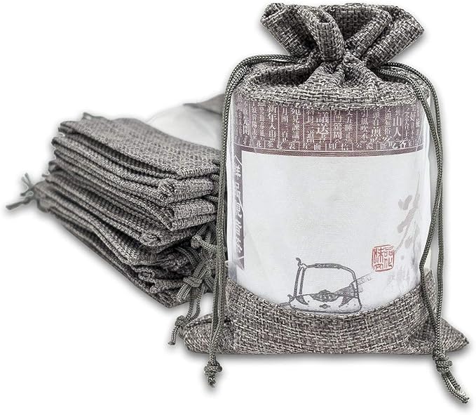 12-Pack Medium Linen Burlap & Organza Gift Bags w. Drawstrings (5x7 in, Gray) - Party Favors, Presents, Samples & Treats Mesh Pouch by The Display Guys