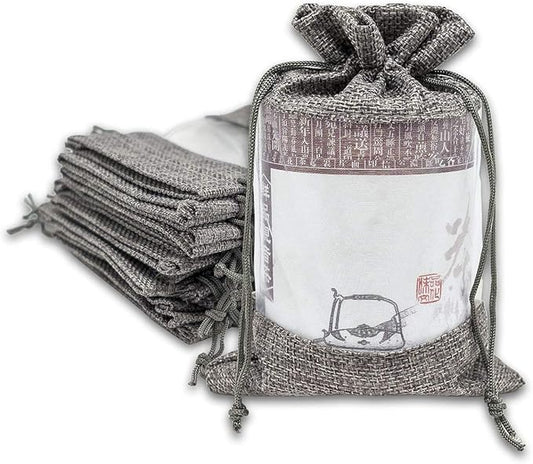 12-Pack Medium Linen Burlap & Organza Gift Bags w. Drawstrings (5x7 in, Gray) - Party Favors, Presents, Samples & Treats Mesh Pouch by The Display Guys
