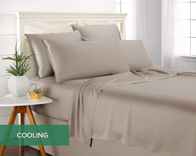 Twin Sheets by Pure Bamboo, Genuine 100% Organic Viscose Derived from Bamboo Bed Sheet Set, Luxuriously Soft & Cooling, Double Stitching, Lifetime Quality Promise (Twin, Sand)