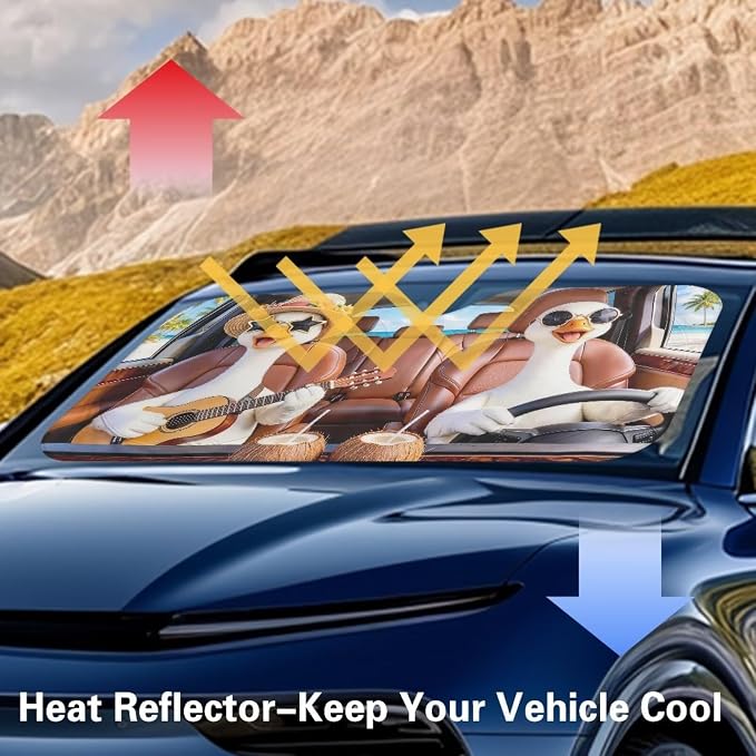 Cute Geese Car Front Windshield Sun Shade Reflect UV Sun and Heat Foldable Funny Car Windshield Sunshades Easy to Store Sun Visor Protector Universal Vehicle Accessories