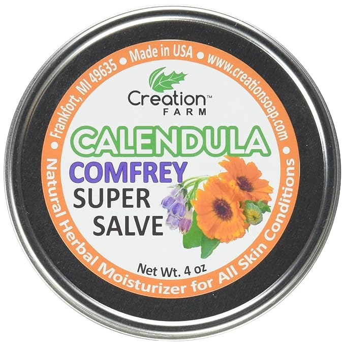 Creation Farm - Super Salve Calendula Herb Balm - 4 Oz Salve Tin - Consuelda Hierbas - Pomada