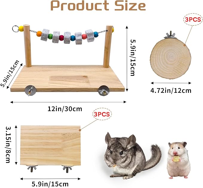 Chinchilla Platform Ledge Wood Hamster Stand Platform Board Shelf Bridge Rats Climbing Toys Cage Accessories for Chipmunks Squirrels Sugar Gliders Mice Parrots