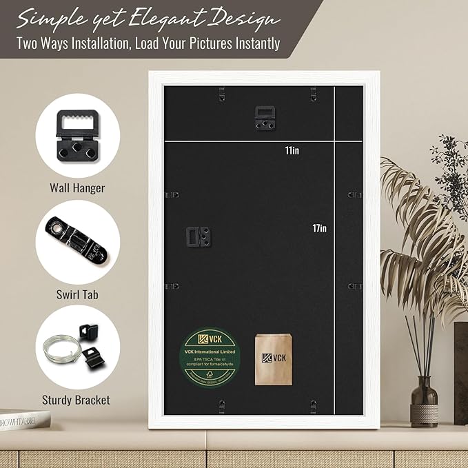 VCK 11x17 Picture Frames white Set of 6, Wide Border Wood Poster Frame, Multi-Directional Display Family Photos, Office Prints, Studio/Gallery Artwork, Woodgrain Series, Wall Hanging