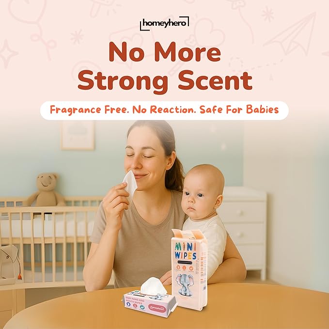 Mini Wet Wipes - Alcohol & Fragrance Free, Safe for Babies & Kids - 16 Bags Total 128 Wipes (Sunset Elephant)
