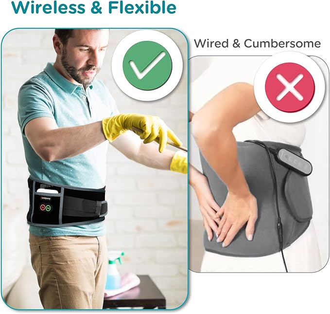 Comfytemp Cordless Heating Pad with Massager for Back, Portable Lower Back Massager FSA Eligible HSA Rechargeable Wireless Electric, Birthday Gifts for Women Men Mom Dad Seniors 3 Heat 30mins Auto-Off