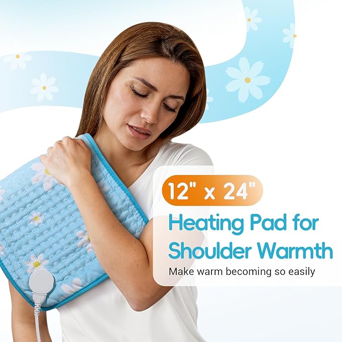Comfytemp Gifts for Women, Heating Pad for Mom Wife Daughter Period Cramps and Back Pain Relief, 12" X 24" Cute Flower Heat Pad with 3 Heat Levels, Electric Soft Heated Pad, Dad Gift