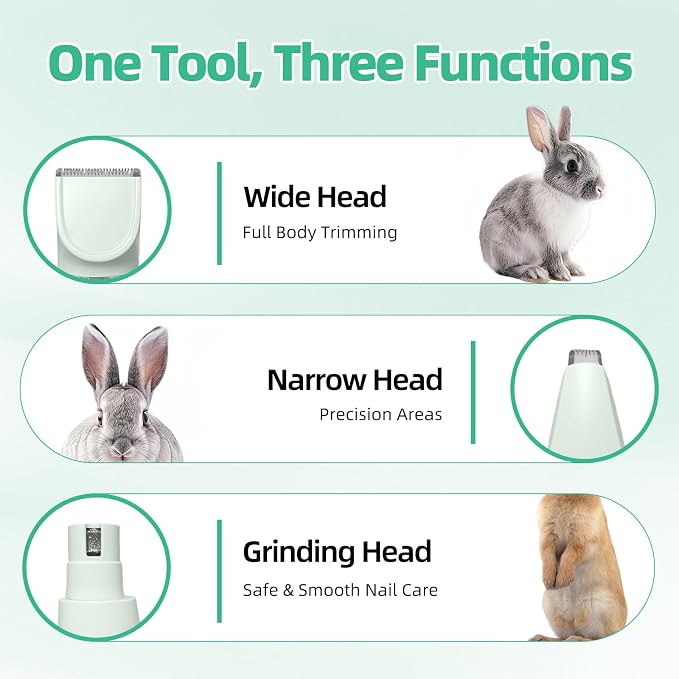 Guinea Pig & Rabbit Grooming Kit 2 in 1 – Cordless Hair Clipper & Nail Grinder for Small Animals– Low-Noise Rechargeable Nail Clippers Electric - Green