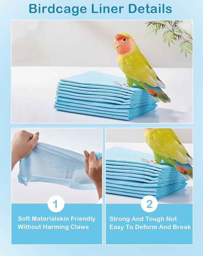 Disposable Bird Cage Liner Birds Cage Liners Super Absorbent Birdcage Liners Parakeet Cage Training Accessories with Quick-Dry Surface for Cockatiels Canaries Parrots
