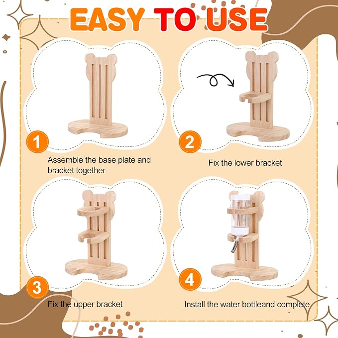 8 Pcs Hamster Platform Hideout Hamster Cage Accessories Wooden Bridge Tunnel Climbing Ladder Playhouse Maze House Platform Feeding Bowl Water Bottle Set for Dwarf Hamsters Gerbils Small Animals Pet