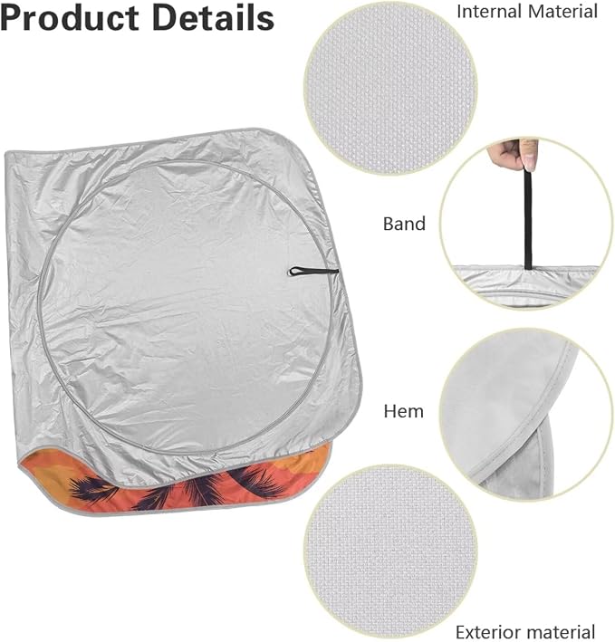 Tropical Sunset Windshield Sun Shade Foldable Car Sun Shade for Front Window Blocks UV Rays Heat Block Universal Fit for Car Window Sunshades Cover Suitable for Most Cars