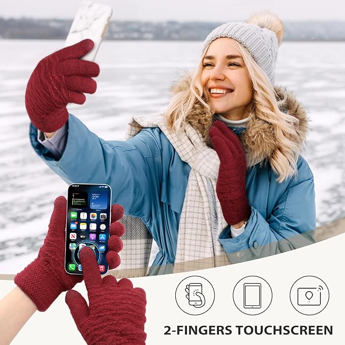 Trifabricy Winter Gloves for Women, Warm Fleece Lined Womens Gloves, Knit Glove for Women, Touchscreen Glove for Cold Weather