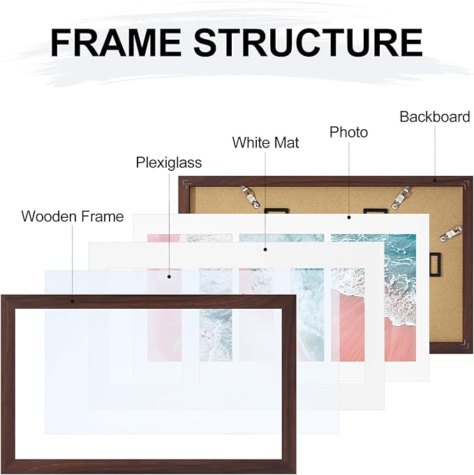 Vittanly 8x14 Picture Frames Collage Wall Decor, Displays 3Pcs 4x6 Pictures with Mat or 1Pcs 8x14 without Mat, Collage Picture Frame for Horizontal or Vertical Display, Brown, 1 Pack