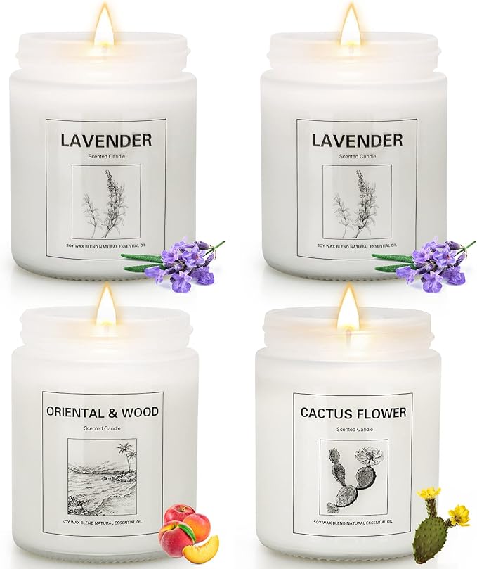 Long Lasting Soy Candles for Home, 4 Pack Scented Candle Gift Set, Natural Aromatherapy Candles with Relaxing Scents, Holiday & Christmas Gifts for Women