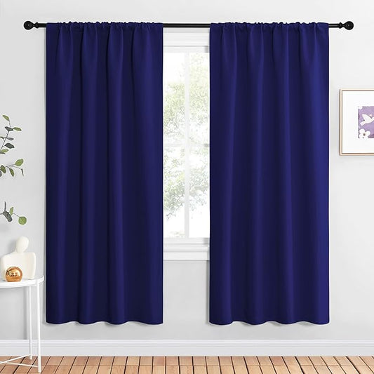 NICETOWN Blackout Curtains for Living Curtains, Navy Blue, 2 Panels, 42 by 72, Room Darkening Window Curtain Panels, Easy-Care Solid Thermal Insulated Draperies/Drapes for Daughter Room