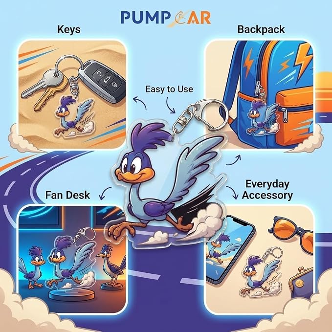 PumpCar Acrylic Keychain Double-Sided Charm Key Ring with Metal Clip Backpack Charm Bag and Car Key Accessory Collectible