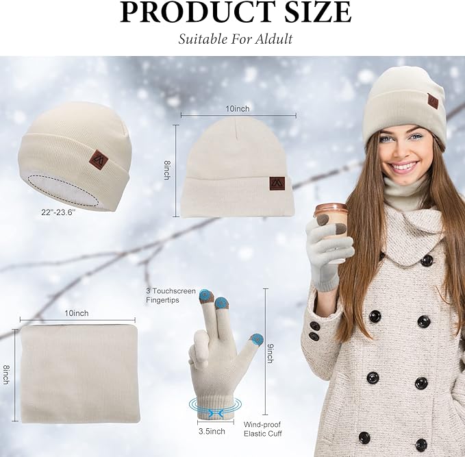 mysuntown Winter Beanie Hat Scarf and Touch Screen Gloves 3-Piece Set, 2025 Cold Weather Knit Fleece Lined Warm Unisex Sets
