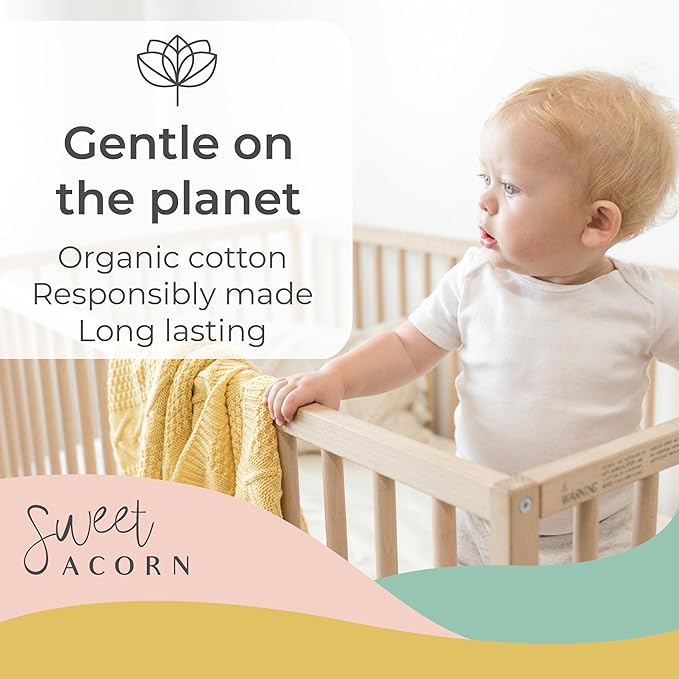 Knit Baby Blanket in Elegant Pattern, Organic Cotton Blankets for Crib or Stroller, Receiving Blankets - Butter Yellow