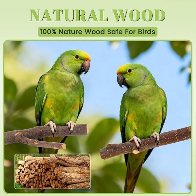 6 Pack Natural Wood Bird Perches for Cage, Wooden Parrot Perch | Wood Bird Stand Toy, Hardwood Branches, Climbing & Chew Toy for Bird Cage Accessories, Ideal for Parakeets Budgies Cockatiels