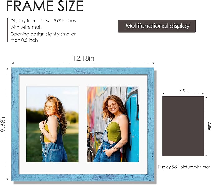 8.5x11 Double 5x7 Picture Frame Double Picture Frame Displays Two 5x7 inch Photos Available Horizontal Wall Mounting Display and Vertical Blue