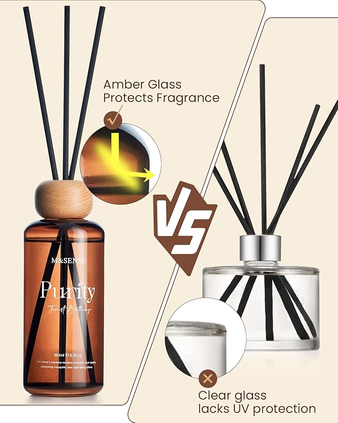 M&SENSE White Cardamom Sage Reed Diffuser: 6.3 fl oz Non-Toxic Aroma Set with Sticks, Light & Subtle Fragrance, Long-Lasting Natural Essential Oil Gifts for Bedroom, Shelf Decor & Small Spaces