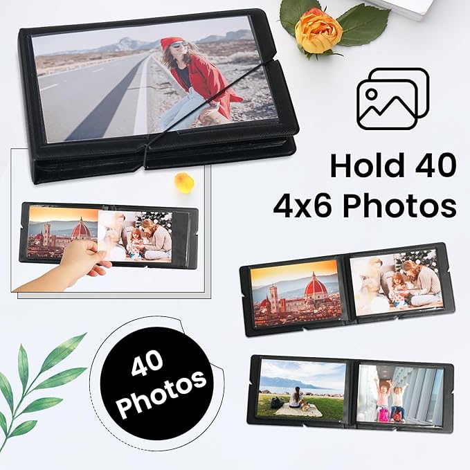 Lifting Small Photo Album 4x6 Holds 40 Photos with Customizable Cover，Mini Leather Picture Album Book for Wedding，Family，Baby Memories (Black)