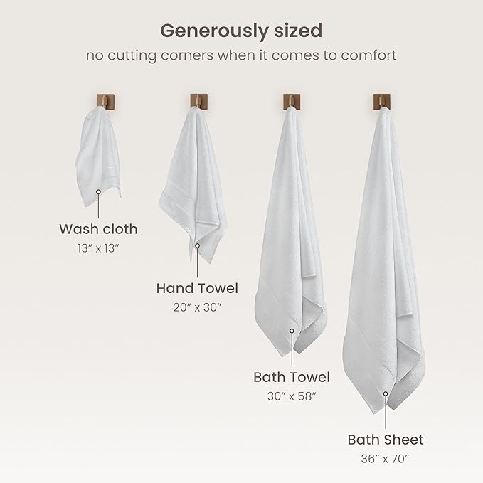 BIOWEAVES 100% Organic Cotton 700 GSM Plush 6-Piece Towel Set GOTS Certified, 2 Bath Towels, 2 Hand Towels & 2 Washcloths - White
