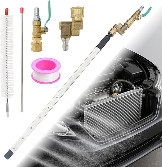 39'' Radiator Cleaning Wand, 2025 New Upgrade 4500 PSI Pressure Washer Tool for Cars,Trucks & RVs, Portable With Switch Radiator Cleaning Set, Includes Valve Switch+Universal Join