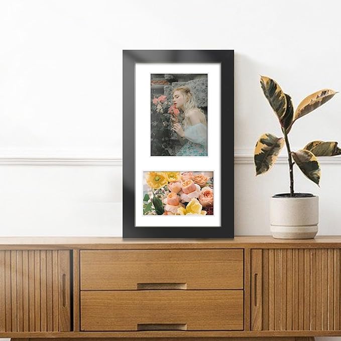 8x14 Picture Frame Collage Display 4x6 and 5x7 Photos for Available Horizontal Wall Mounting Display and Vertical Black