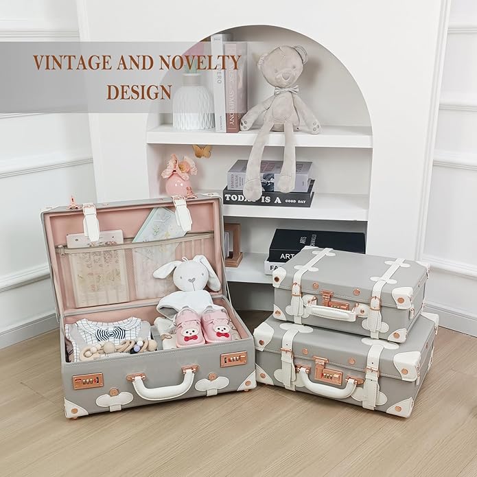 Unitravel Baby Keepsake Case, Handmade Memory Storage Box, Newborn Keepsake Box, Vintage Suitcase for Baby Shower, Baptism, Naming Ceremony or Birthday