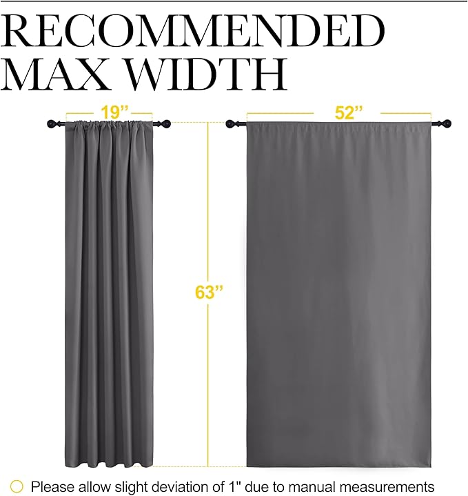 NICETOWN Blackout Curtain Panels for Window - Energy Efficient & Noise Reducing Thermal Insulated Rod Pocket Blackout Drapes/Draperies for Living Room (Grey, 2 Panels, W52 inches x L63 inches)