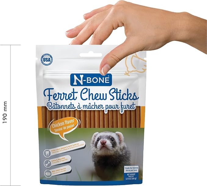 N-Bone Ferret Chew Sticks, Chicken Flavor, Natural Chew Treats for Ferrets, Delicious Everyday Snack Treats & Training Rewards, Made in USA, 3.74 oz