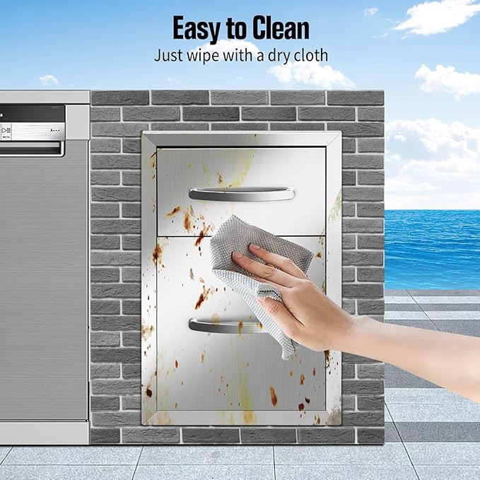 Outdoor Kitchen Drawers Stainless Steel 13W x 20.5H x 21D, Flush Mount Double BBQ Island Drawers with Handle for Outdoor Kitchens, Patio or Grill Station