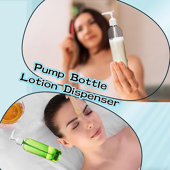 52 Pcs Empty Plastic Pump Bottle 8 oz/ 250 ml Clear Lotion Pump Dispenser Refillable Shampoo Containers Bulk with Travel Lock for Body Wash Liquid Soap Massage Oil Face Cream Conditioner