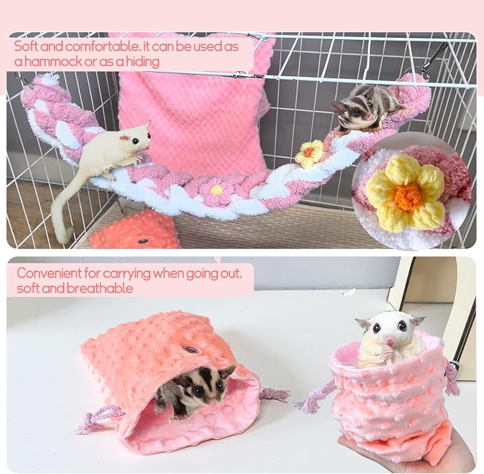 Hamiledyi Ferret Hammock 5 Pack Sugar Glider Climbing Ropes Toys Rat Hanging Tunnel Hammock Swing Squirrel Hideout Bed Cage Accessories for Mouse Hamster Small Animals