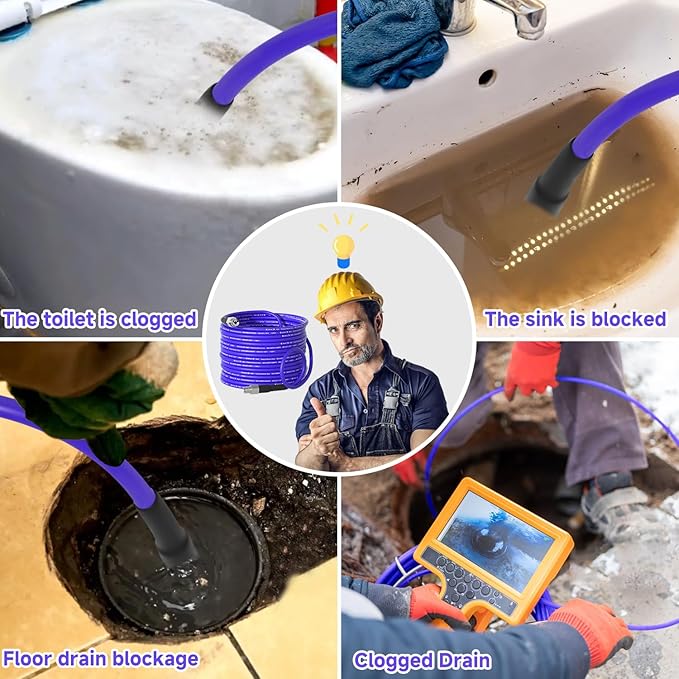 NIFUAL 100FT Sewer Jetter Kit for Pressure Washer, 5800PSI Drain Cleaner Hose 1/4 Inch NPT Corner, Rotating and Button Hose Sewer Jetting Nozzle Waterproof Tape Pearl Corsage Pin Spanner Glove