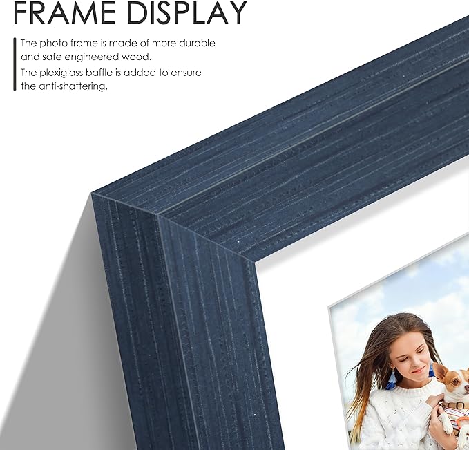 8x14 Collage Picture Frame 4x6 Collage Picture Frame Displays Three 4x6 inch Photos or 8x14 (Without Mat) for Available Horizontal Wall Mounting Display and Vertical Navy Blue