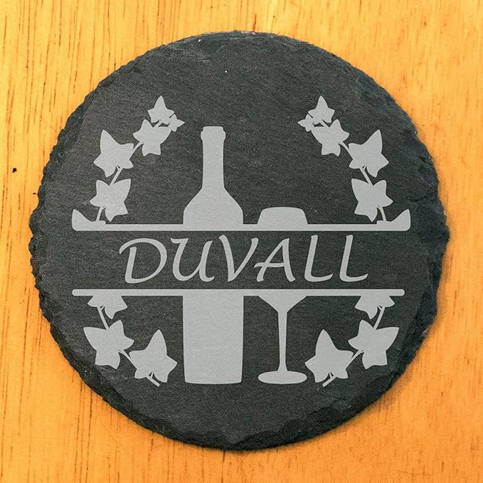 Vine & Glass: Personalized Slate Coasters for Wine Lovers - Round Slate - Set of 4