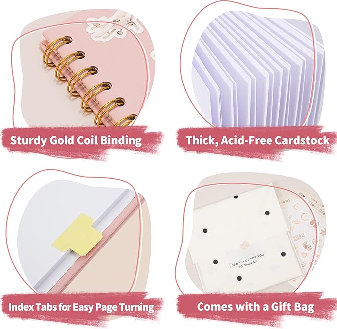 Vienrose Kids Scrapbook Album 8.5"X8.3" with Window Silk Fabric Cover Acid-Free Pages Personalised DIY Photos Scrapbooking for Baby Memory Book, First Year Keepsake Journal Gift Boy Girl, Pink