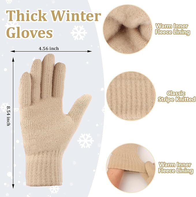 YARIEW Winter Hat Scarf and Gloves Set for Women, Warm Knitted Beanie with Pom Pom, Soft Ear Warmer Scarf, Warm Gloves