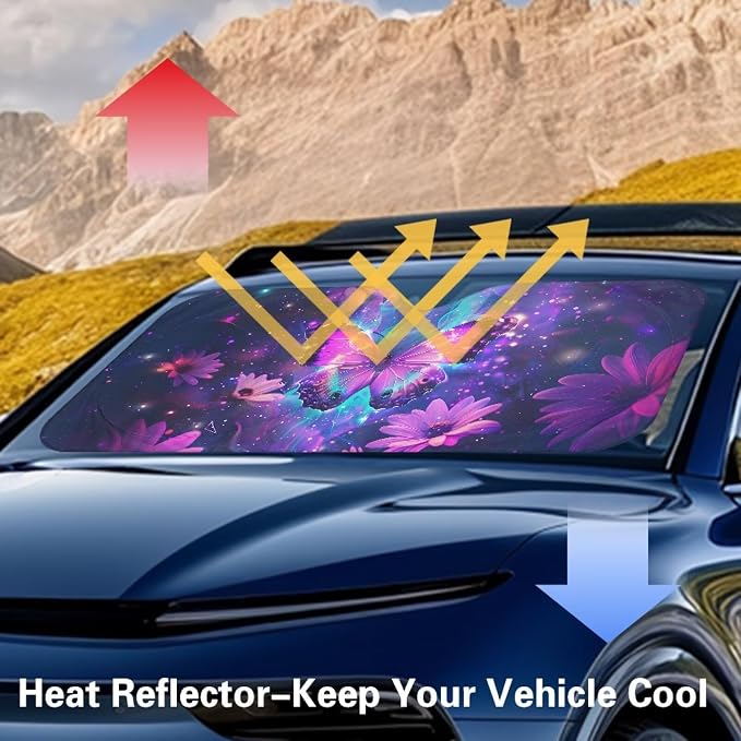 Purple Butterfly Front Window Sunshades Fashion Automotive Interior Cover Sun Visor Protector Lightweight Fit Most Cars SUVs Trucks