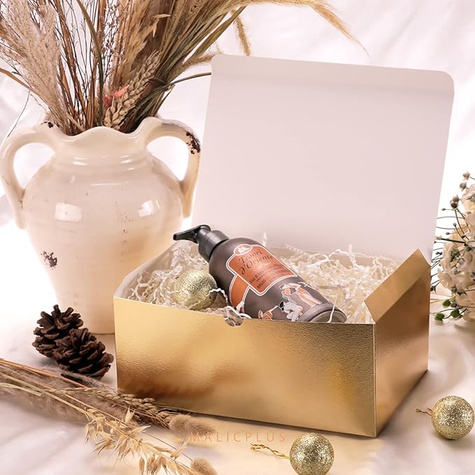 30 Gift Boxes 9.5x6.5x4 Inches Premium Gift Boxes Bridesmaid Proposal Boxes, Paper Gold Gift Boxes with Lids for Light Weight Gifts, Crafting, Cupcake Boxes (Grass Texture Gold)