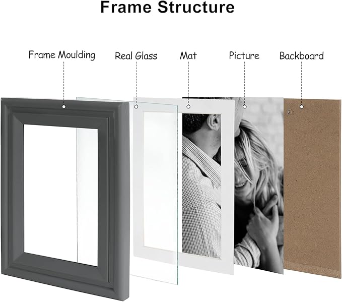 5x7 Double Horizontal Hinged Wood Picture Frame Folding Photo Frame with Real Glass Front in Gray for Tabletop, Display 4x6 with Mat or 5x7 without Mat X2-HUI-2H57