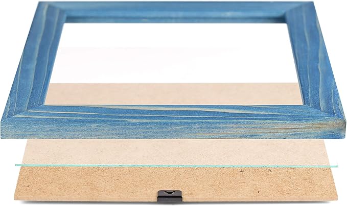 Rustic Wooden Square Picture Frames 8x8 - Set of 2 - 100% Natural Farmhouse Washed Barn Wood with Real Glass for Wall Mounting and Tabletop Photo Frame - Navy Blue