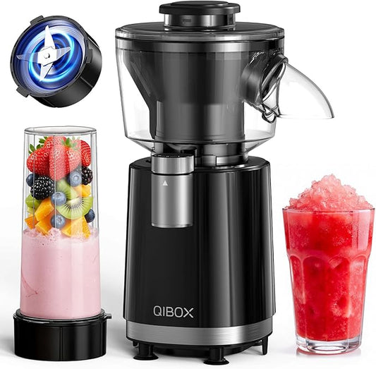 QIBOX Snow Cone Machine & Smoothie Blender 2 in 1, 700W Powerful Shaved Ice Machine Slushine Machine, Healthy Frozen Drink Maker with Stainless Steel Blade & Smoothie Recipe, for Home Kitchen Party