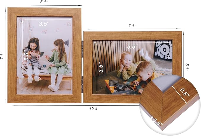 Double Vertical And Horizontal 4X6 Hinged PS Family Picture Frame Collage For Desktop or Tabletop (Wood Grain 4664)