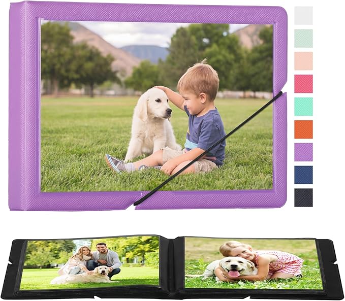 Lifting Small Photo Album 4x6 Holds 40 Photos with Customizable Cover，Mini Leather Picture Album Book for Wedding，Family，Baby Memories (Purple)