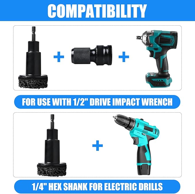 Wheel Hub Cleaning Tool Kit, Wheel Hub Resurfacing kit Includes 7 Pads, Fits Power Drill & 1/2" Impact Driven Wrenches, for Wheel Studs, Hubs, Rotors and Surface of Hub Cleaning