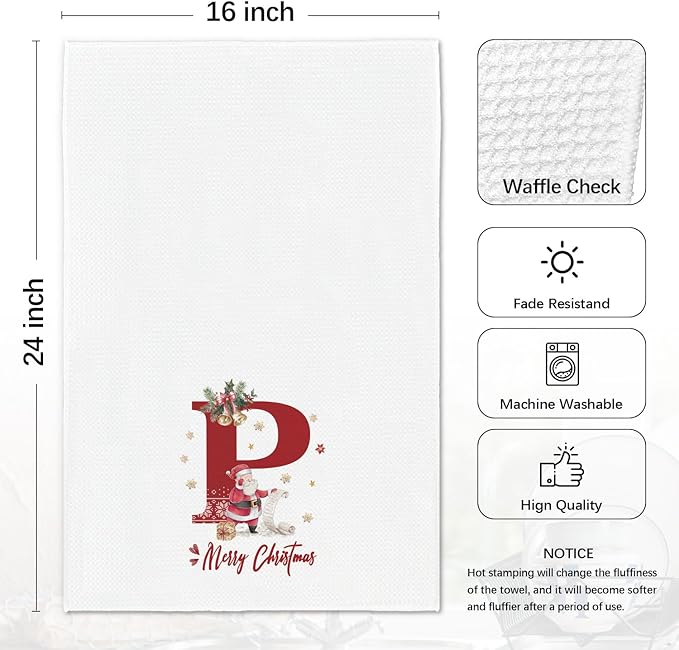 Christmas Initial Letter P Kitchen Towels Personalized Gifts Dish Towels Hand Towels for Kitchen Decorations, Christmas Birthday Gifts for Women, 24x16 Inch