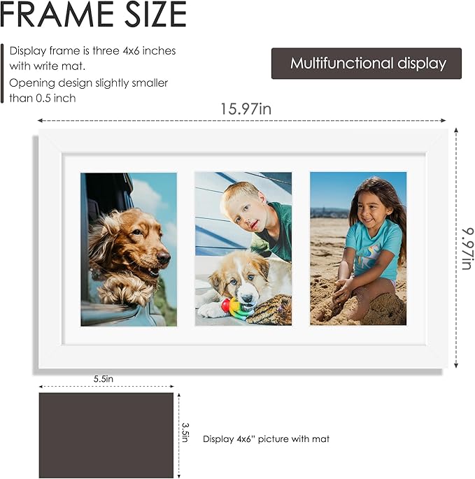 8x14 Collage Picture Frame 4x6 Collage Picture Frame Displays Three 4x6 inch Photos or 8x14 (Without Mat) for Available Horizontal Wall Mounting Display and Vertical White